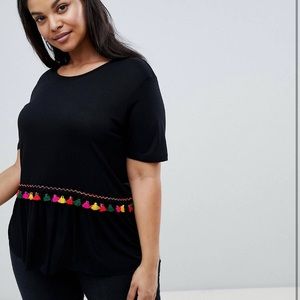 Scoop Neck Shirt With Tassel Trim